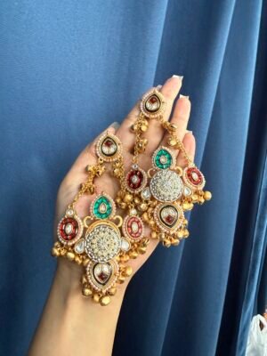 Fathima Kashmiri Chandbali Earrings – Red Green