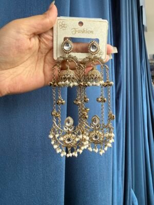 Jassi Kashmiri Long Earrings – White