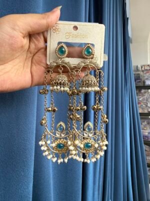 Jassi Kashmiri Long Earrings – Teal Green