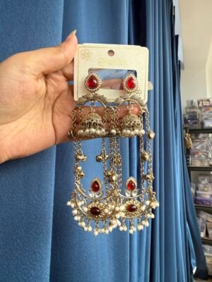 Jassi Kashmiri Long Earrings – Red
