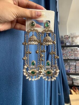 Jassi Kashmiri Long Earrings – Dark Green