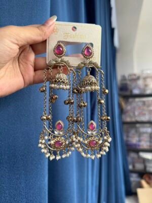 Jassi Kashmiri Long Earrings – Dark Pink