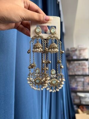 Jassi Kashmiri Long Earrings – Mint Green