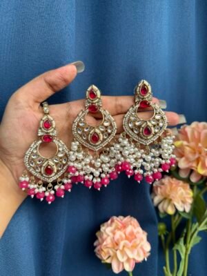 Nehal Premium Mangtika Set – Dark Pink
