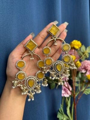 Esha Long Kundan Earrings – Yellow