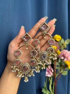 Esha Long Kundan Earrings – Wine