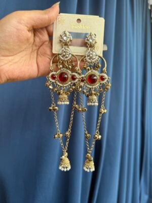 Jasmine Premium Kashmiri Earrings – Red