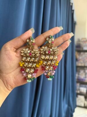 Akhila Golden Stone Kundan Earrings – Multi