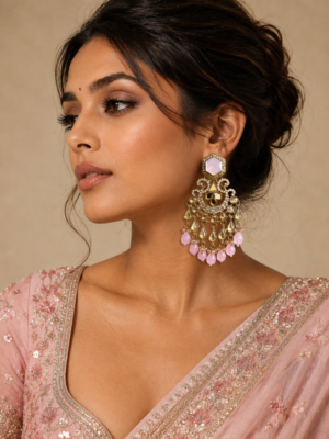 Sonal Premium Chandbali Earrings – Light Pink