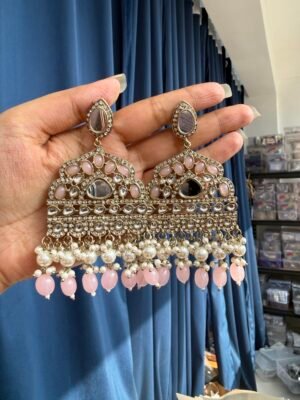 Sarah Kundan Earrings – Light Pink