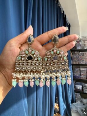Sarah Kundan Earrings – Mint Pink