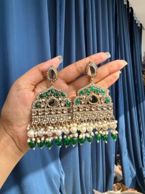 Sarah Kundan Earrings – Dark Green