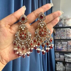 Yuvika Premium Chandbali Earrings – Red