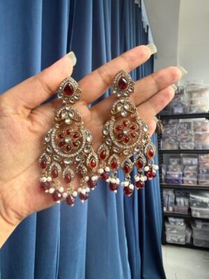 Yuvika Premium Chandbali Earrings – Red