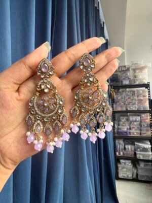 Yuvika Premium Chandbali Earrings – Lavender