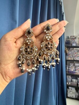 Yuvika Premium Chandbali Earrings – Black