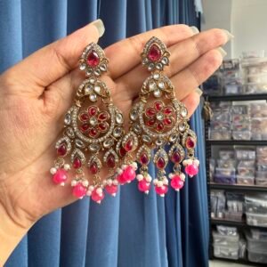 Yuvika Premium Chandbali Earrings – Dark Pink