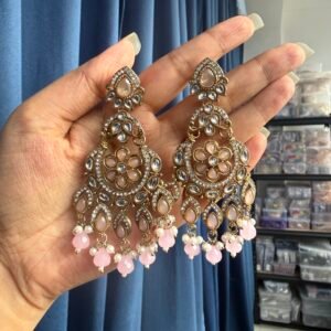 Yuvika Premium Chandbali Earrings – Light Pink