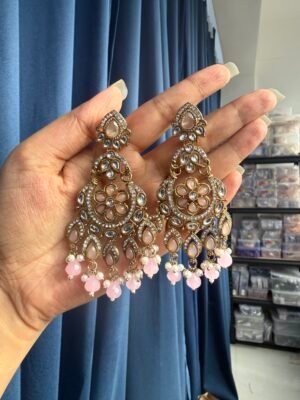 Yuvika Premium Chandbali Earrings – Light Pink