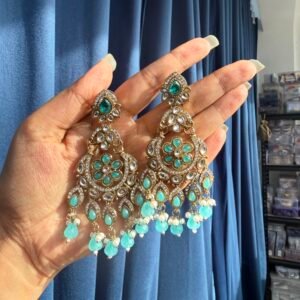 Yuvika Premium Chandbali Earrings – Light Blue