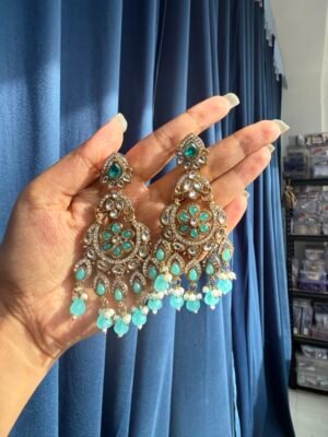 Yuvika Premium Chandbali Earrings – Light Blue