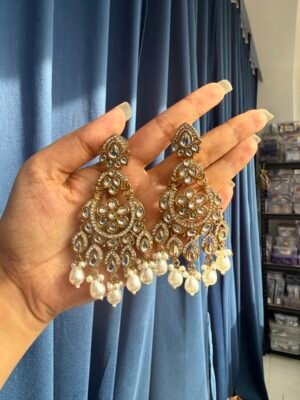 Yuvika Premium Chandbali Earrings – White