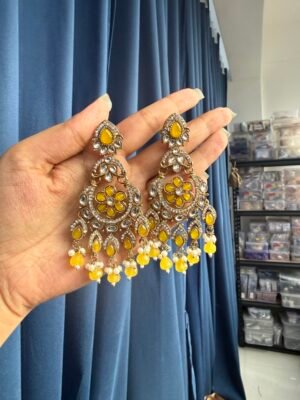 Yuvika Premium Chandbali Earrings – Yellow