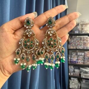 Yuvika Premium Chandbali Earrings – Dark Green