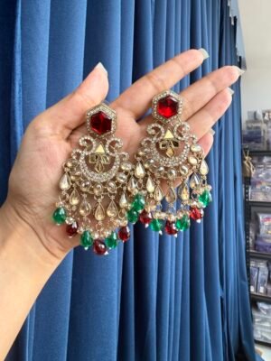 Sonal Premium Chandbali Earrings – Red Green
