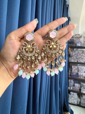 Sonal Premium Chandbali Earrings – Mint Pink