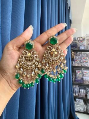 Sonal Premium Chandbali Earrings – Dark Green