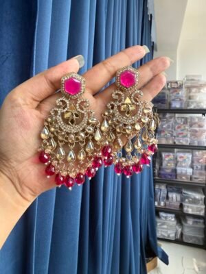 Sonal Premium Chandbali Earrings – Dark Pink