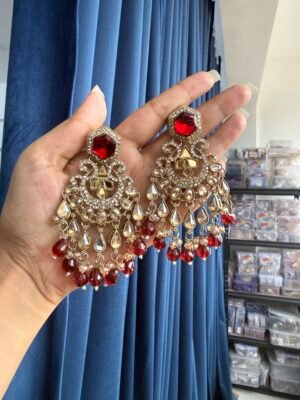 Sonal Premium Chandbali Earrings – Red