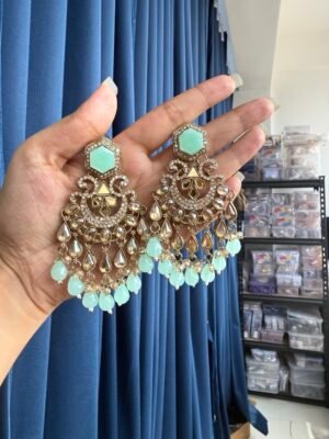 Sonal Premium Chandbali Earrings – Mint Green