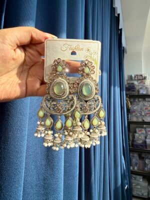 Nupur Premium Statement Chandbali – Mint Green