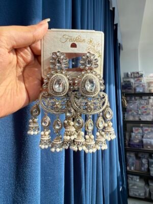 Nupur Premium Statement Chandbali – White