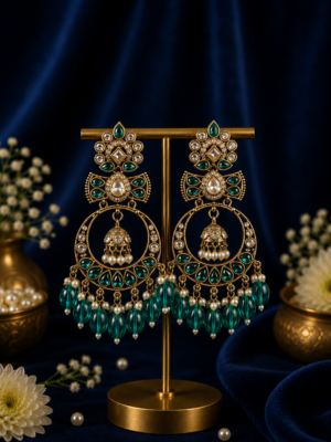 Anchal Kundan Earrings – Teal Green