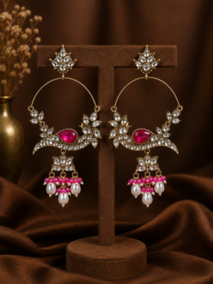Smita Peacock Chandbali Earrings Dark Pink