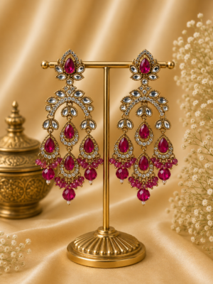 Kusum Kundan Earrings Dark Pink