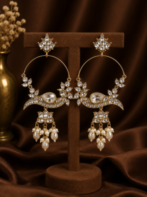 Smita Peacock Chandbali Earrings White