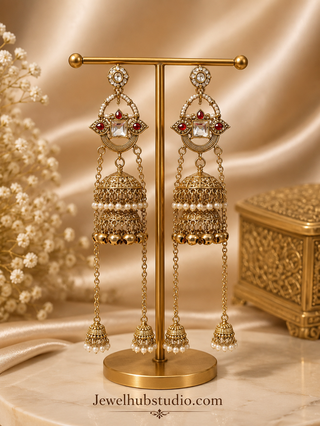 Riwayat Kashmiri Jhumar Earrings - Red