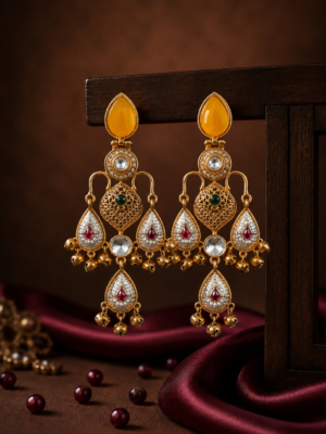 Ziya Kashmiri Chandbali Earrings – Yellow