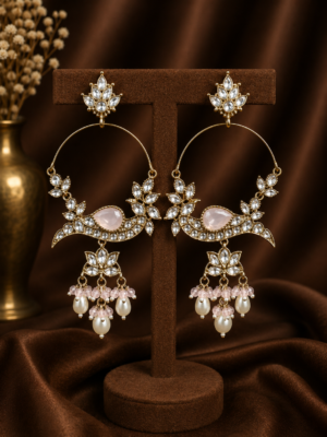 Smita Peacock Chandbali Earrings Light Pink