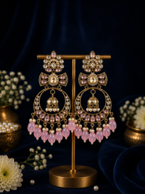 Anchal Kundan Earrings – Light Pink