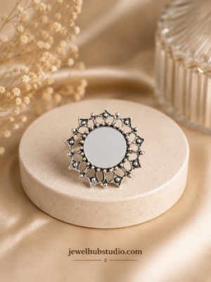 Round Mirror Oxidised Ring