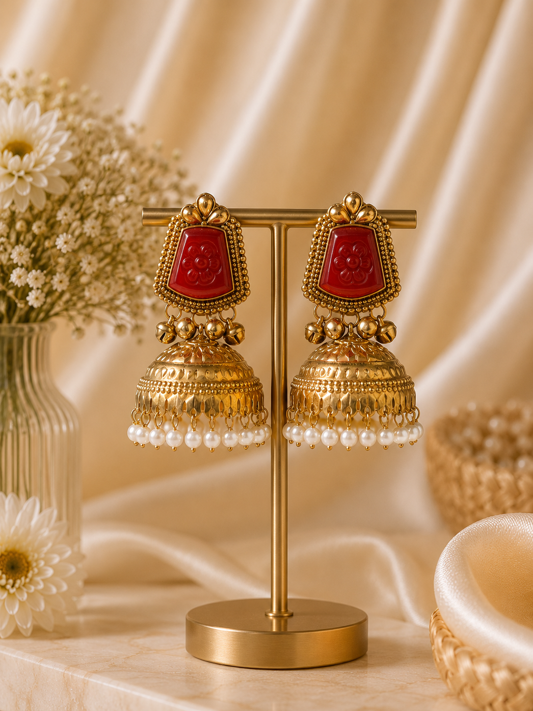 Anvika Kashmiri Jhumka Earrings - Wine