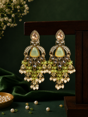 Nikita Kundan Earrings with Crystal Danglers – Mint Green