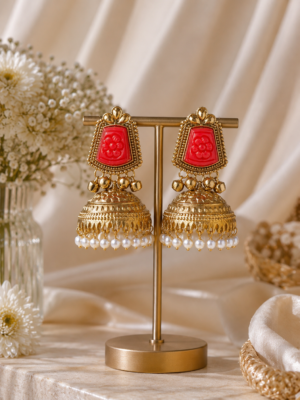 Anvika Kashmiri Jhumka Earrings – Red