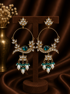 Smita Peacock Chandbali Earrings Teal Green