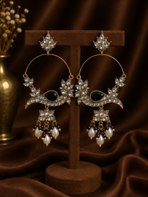 Smita Peacock Chandbali Earrings Black